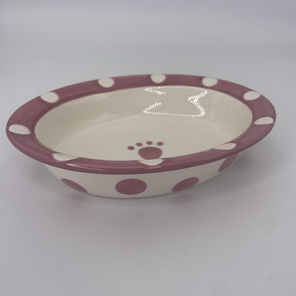 Petrageous Designs Oval Stoneware Pet Dish Pink White Cat Small Dog